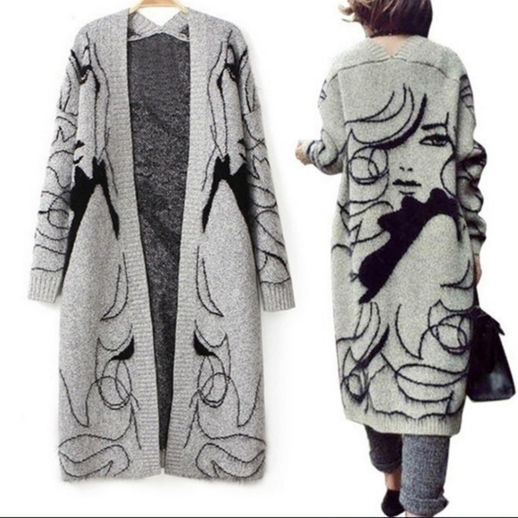 Jackets & Blazers - Abstract Bat Sleeve Long Coat Sweater Cardigan
